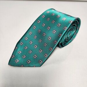 Etienne Aigner Mens Silk Necktie Green / Pink 56" Square Print‎